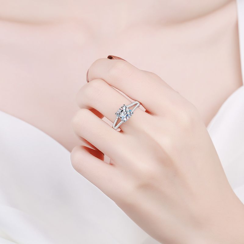 Asscher-Schliff Zirkonia Ring (2ct) mit Mikrofasung – 925er Sterlingsilber rhodiniert