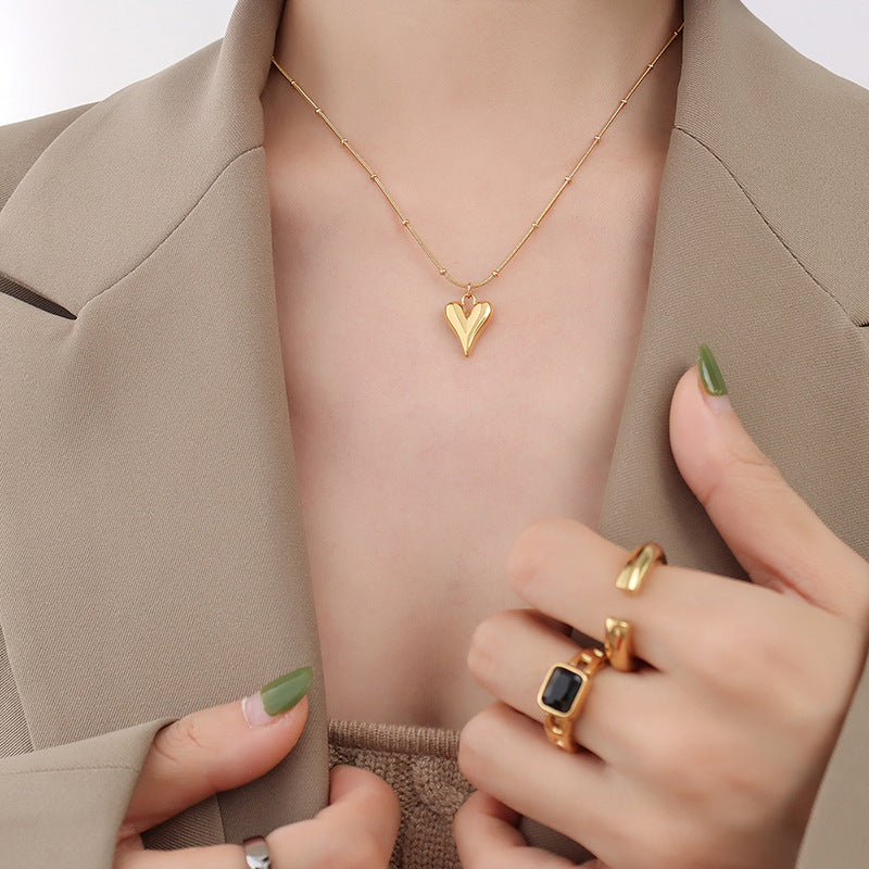 Minimalistisches Herz-Anhänger Halskette - 18K Echtgold Vergoldung / Edelstahl / Roségold (3 Farben)