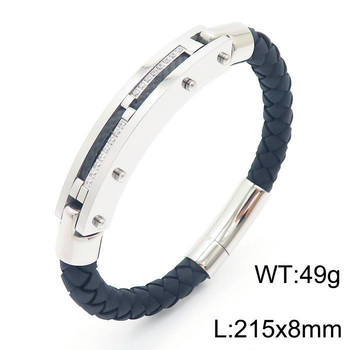 Herren Armband mit Stahldraht-Einlage – Geflochtenes Edelstahl-Lederband