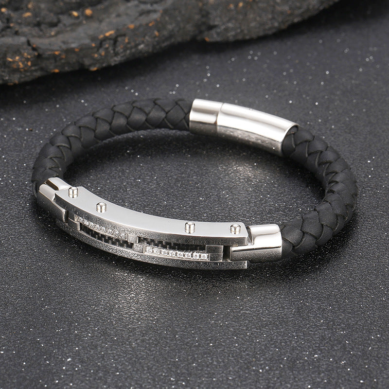 Herren Armband mit Stahldraht-Einlage – Geflochtenes Edelstahl-Lederband