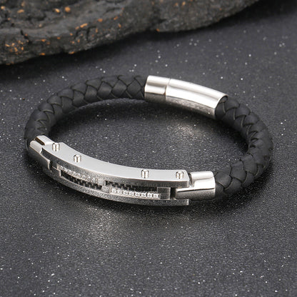 Herren Armband mit Stahldraht-Einlage – Geflochtenes Edelstahl-Lederband