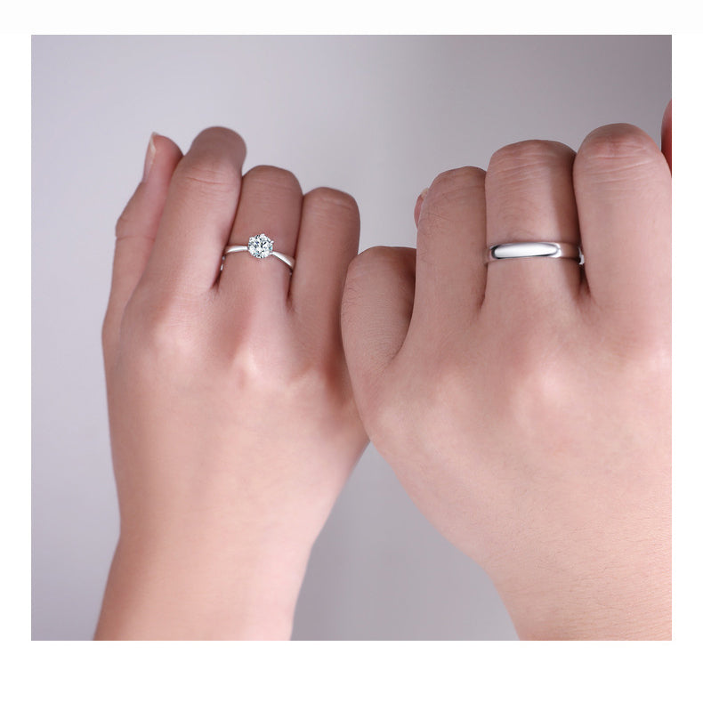 S925 Sterlingsilber Paarringe (6-Prong) - Rhodinierte Weißgold-Optik, verstellbar & mit Zirkonia