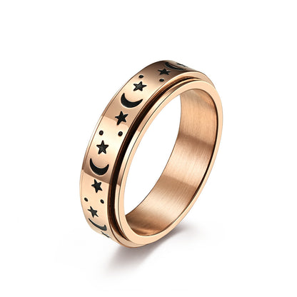Stern-Mond Titanring mit Nachleuchteffekt | Drehbarer Anti-Stress-Ring - 316L Edelstahl für Damen & Herren