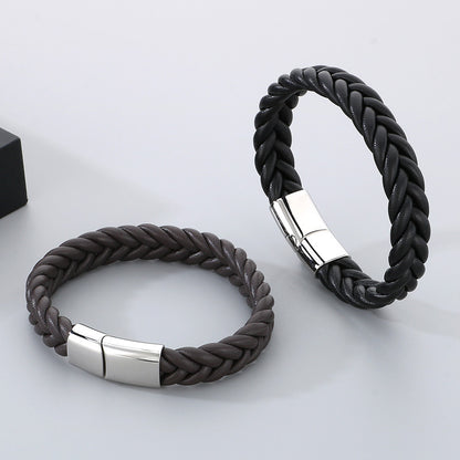 Schlichtes Lederarmband für Herren mit Edelstahl – Handgeflochten & Minimalistisch