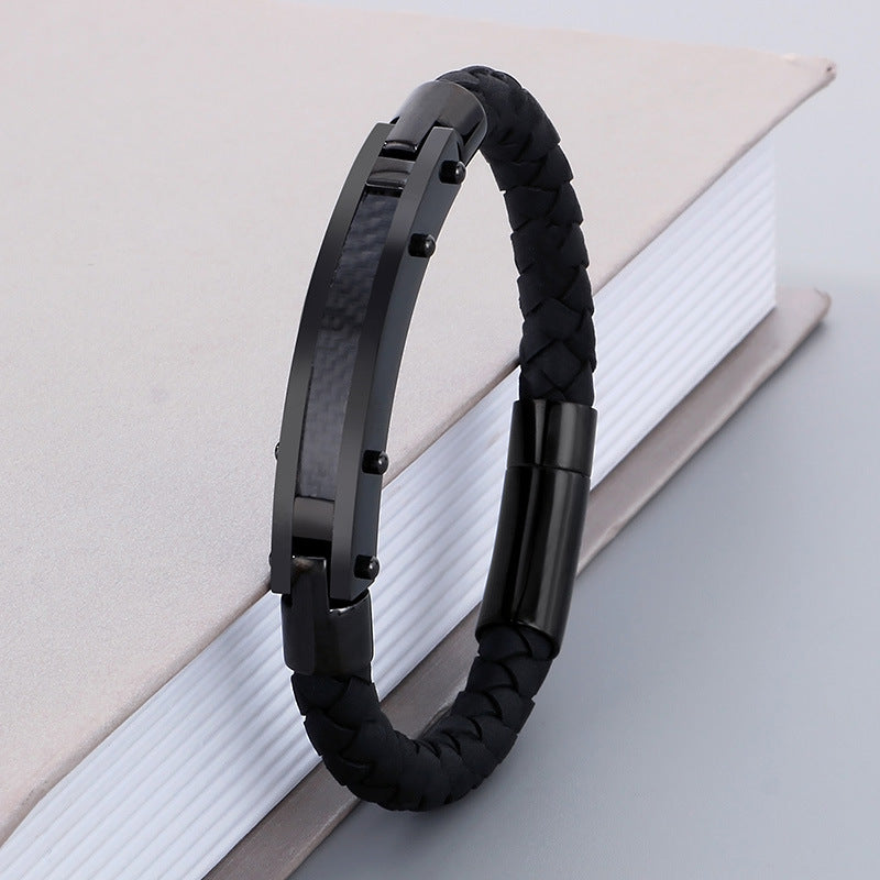 Modisches Herren-Armband aus Edelstahl & geflochtenem Leder - Mit Fiber- oder Stahldraht-Einlagen