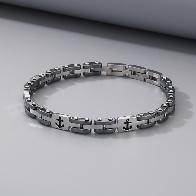 Maritimes Titanstahl-Armband für Herren – Mit eingraviertem Anker-Motiv & robuster Gliederkette