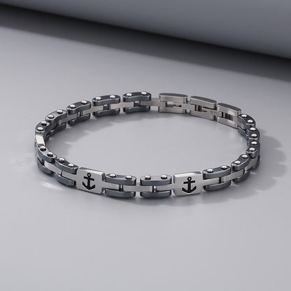 Maritimes Titanstahl-Armband für Herren – Mit eingraviertem Anker-Motiv & robuster Gliederkette