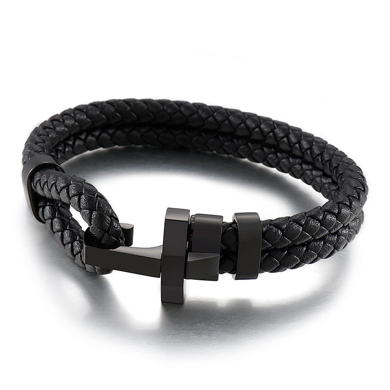 Edelstahl Armband für Herren – Stilvolles Ledergeflecht mit geometrischem Verschluss