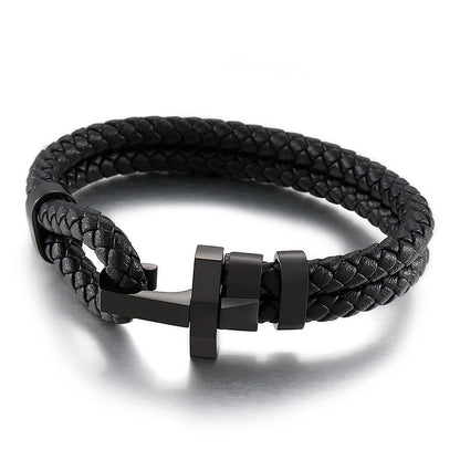 Edelstahl Armband für Herren – Stilvolles Ledergeflecht mit geometrischem Verschluss