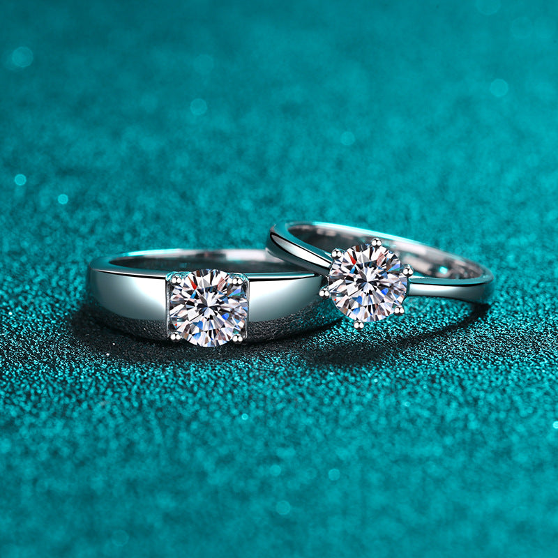 Zirkonia-Paarringe (1ct) | 925 Sterlingsilber mit Rhodium-Plattierung - Für Ihn & Sie