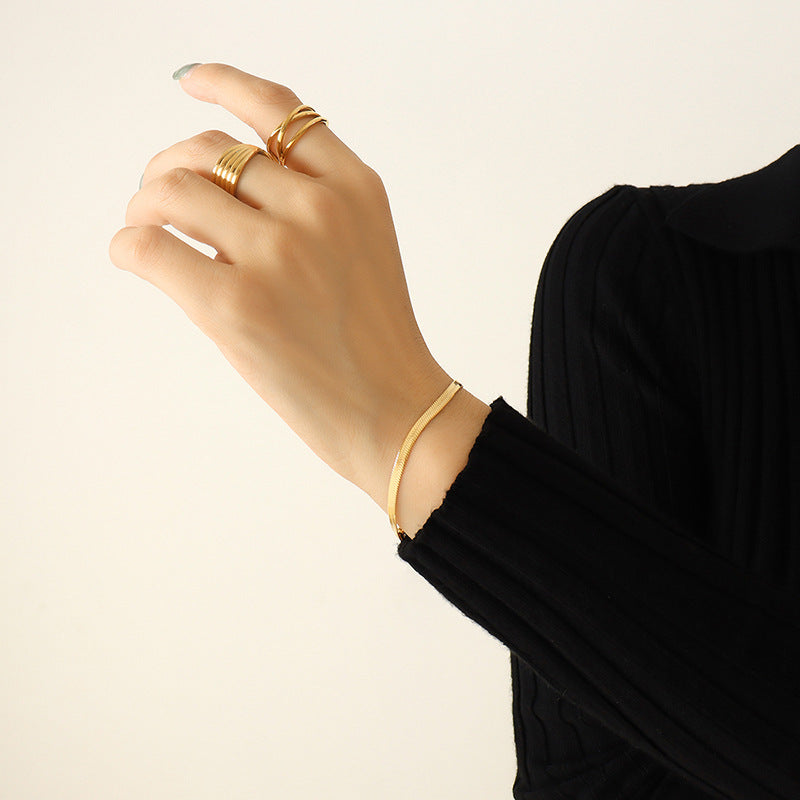 Minimalistische Kettenglieder Halskette (Schlüsselbein & Classic) + Armband - Vergoldet & Edelstahl-Optik