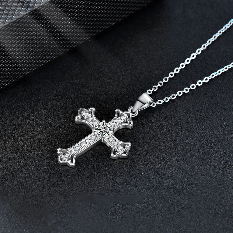 Kreuzanhänger mit Moissanit (0.5ct) | 925 Sterlingsilber mit Rhodium-Plattierung