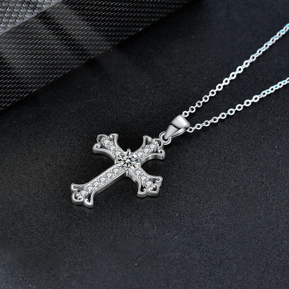 Kreuzanhänger mit Moissanit (0.5ct) | 925 Sterlingsilber mit Rhodium-Plattierung
