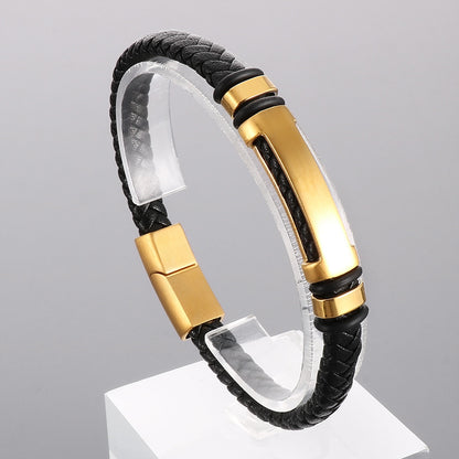 Schlichtes geflochtenes Lederarmband mit Magnetplatte – Unisex Design