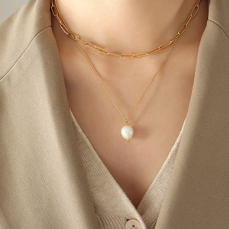 Minimalistische Perlenkette mit Zuchtperlen-Anhänger – mehrlagig & elegant