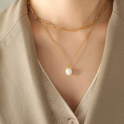 Minimalistische Perlenkette mit Zuchtperlen-Anhänger – mehrlagig & elegant