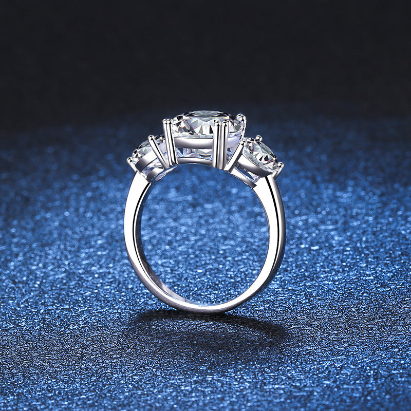Drei-Lebenssteine Luxus Ring mit 3ct Zirkonia (2ct + 0.5ct x2) | S925 Sterlingsilber mit Rhodium-Plattierung