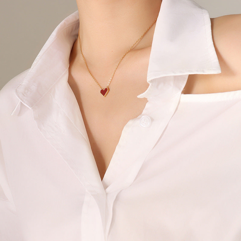 Französisches rotes Herz Anhänger Halskette | Edelstahl vergoldet / roségold / stahlfarben (3 Farben) | Elegante Liebeskette für Frauen | Geschenk für Sie