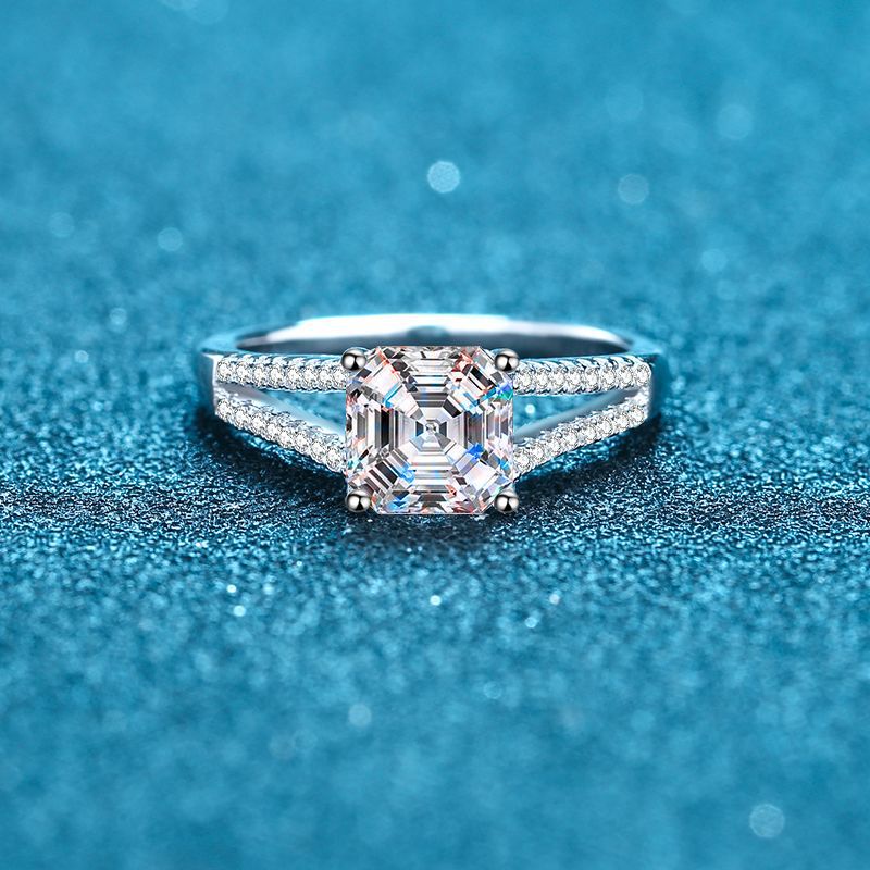 Asscher-Schliff Zirkonia Ring (2ct) mit Mikrofasung – 925er Sterlingsilber rhodiniert