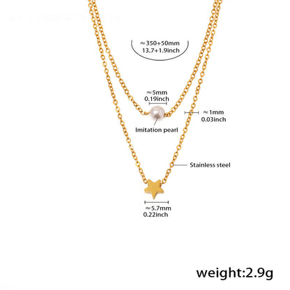 Sternen-Doppelkette mit Perlenimitat – 18K vergoldeter Edelstahl oder Silberoptik für stylisches Layering