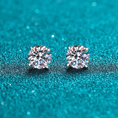 S925 Sterling Silber Ohrstecker mit 4-Zargen-Fassung – 4mm|5mm|6,5mm Zirkonia – Rhodiumplattiert