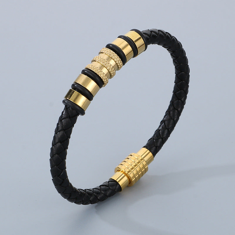Ledergeflecht-Armband für Herren mit Edelstahl-Magnetverschluss