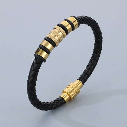 Ledergeflecht-Armband für Herren mit Edelstahl-Magnetverschluss