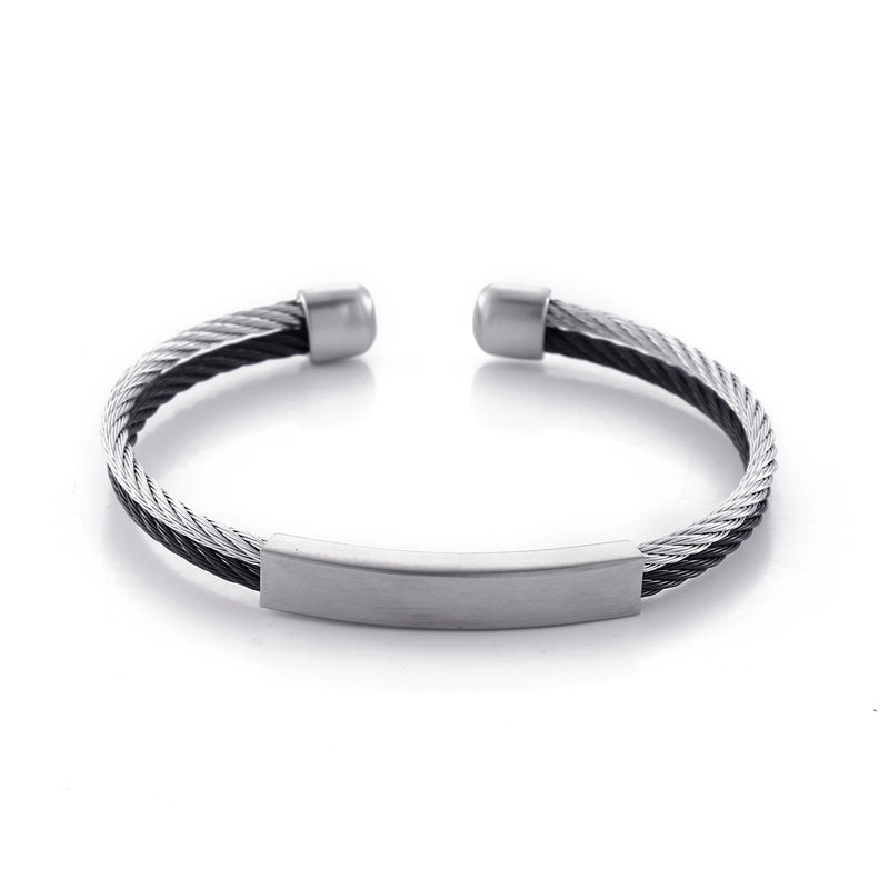 Offenes Herren-Armband aus Edelstahl – Geflochtenes Drahtseil mit Twisted-Look
