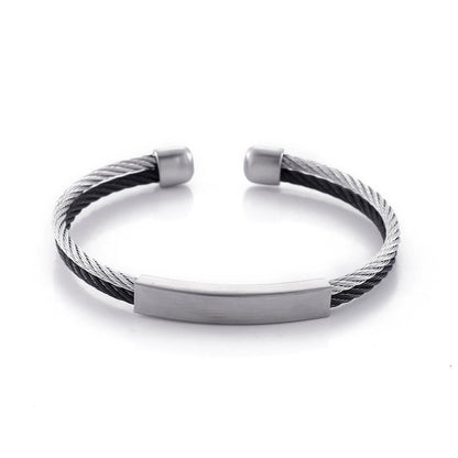 Offenes Herren-Armband aus Edelstahl – Geflochtenes Drahtseil mit Twisted-Look