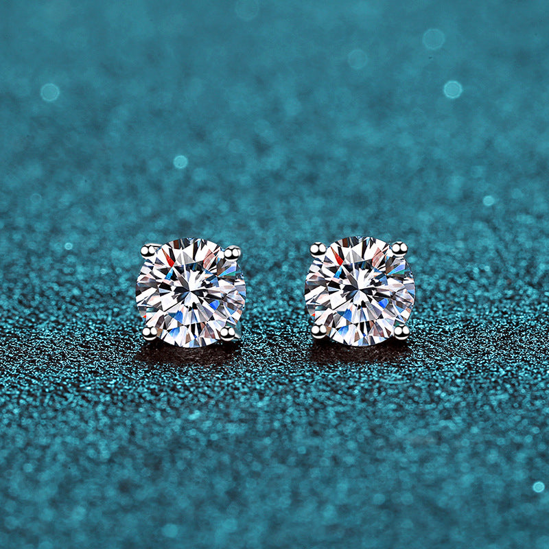 S925 Sterling Silber Ohrstecker mit 4-Zargen-Fassung – Typ A-4mm|5mm|6,5mm Zirkonia – Rhodiumplattiert
