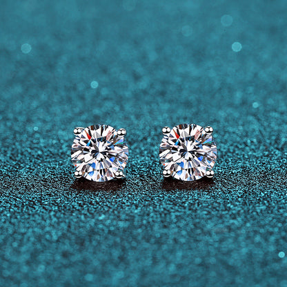 S925 Sterling Silber Ohrstecker mit 4-Zargen-Fassung – Typ A-4mm|5mm|6,5mm Zirkonia – Rhodiumplattiert