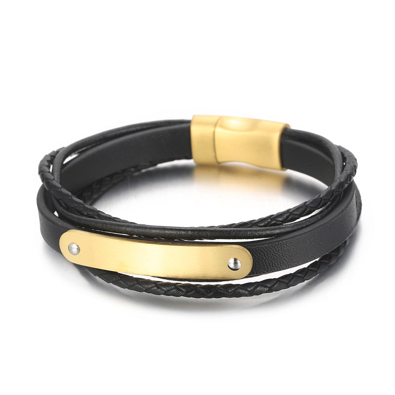 Mehrlagiges Lederarmband mit Edelstahl & Magnetplatte – Handgeflochtener Unikatschmuck