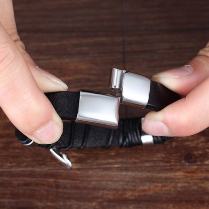 Mehrreihiges Lederarmband mit Edelstahl - Handgefertigter Herrenschmuck - Rustikales Unisex-Design