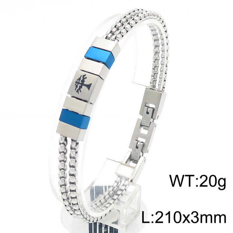 Edelstahl-Armband für Männer mit maritimen Motiven - Anker, Steuerrad, Lebensbaum und Sterne in 2-lagigem Design