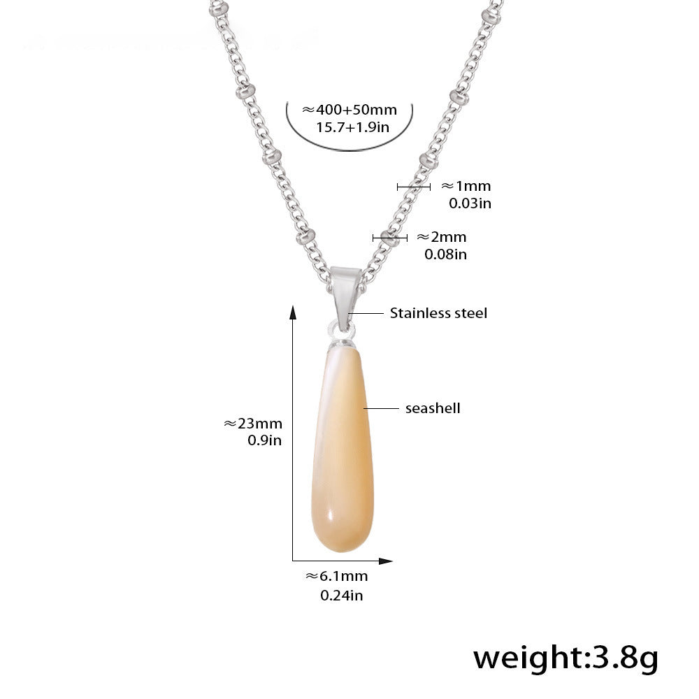 Tropfenförmige Muschel Anhänger Kette - Edelstahl 18k Gold beschichtet | Stahlfarbe (2 Farben wählbar)