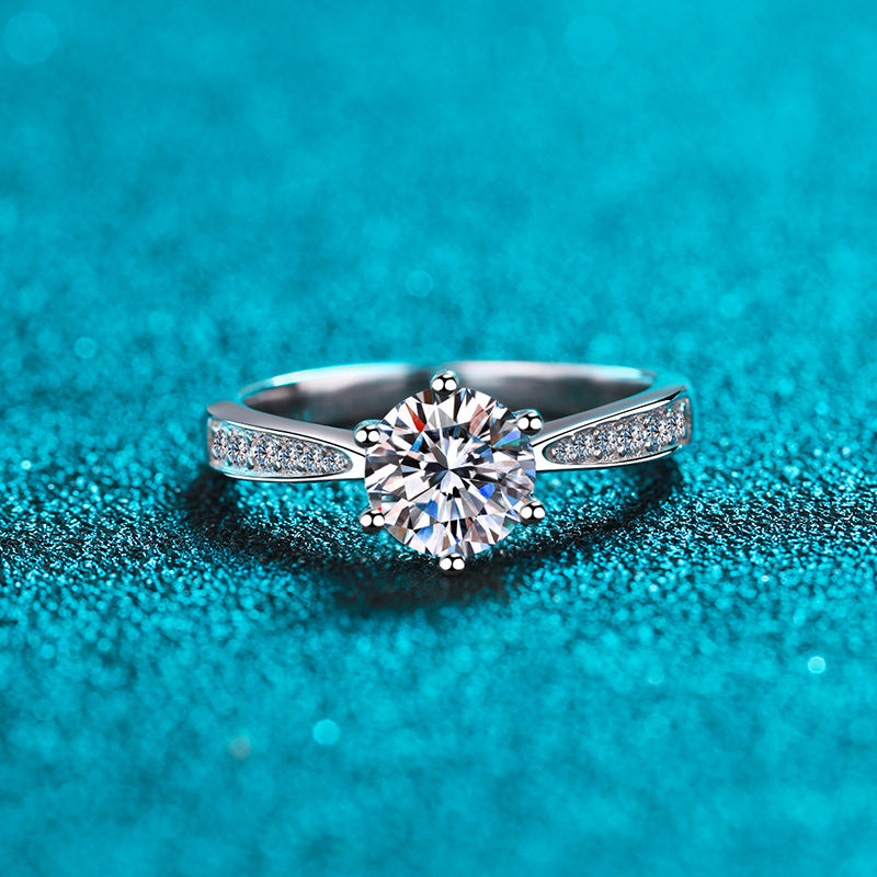 Sechskrallen-Zirkonia Ring mit Mikrofasung – 6,5mm|8mm – 925er Sterlingsilber rhodiniert
