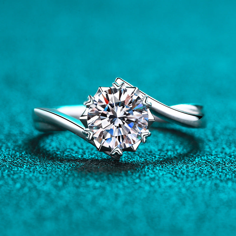 Schneeflocken-Zirkonia Ring mit Kabelband – 925er Silber rhodiniert | 5mm 6.5mm 8mm | Edles Damenschmuck Geschenk