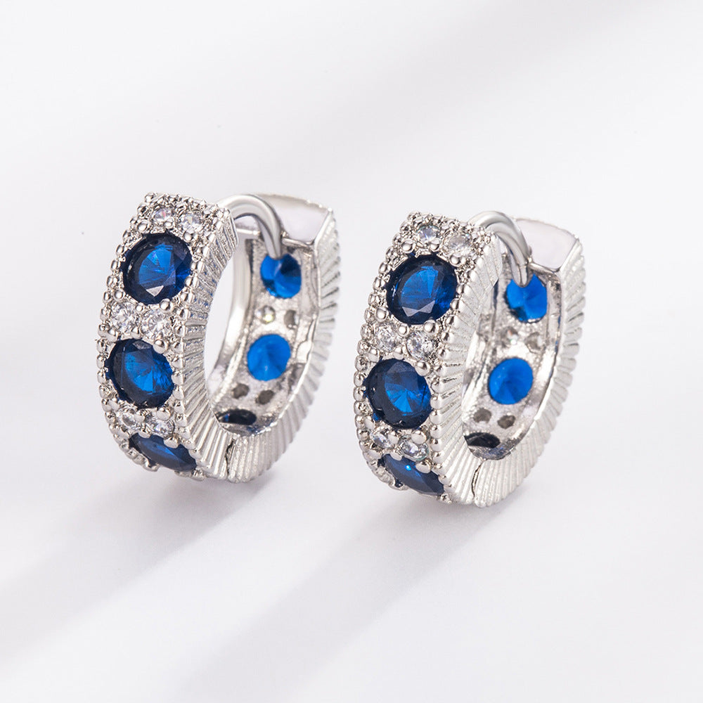 Retro-Vintage Ohrringe mit blauen Zirkonia - Kupfer rhodiniert (18K Weißgoldoptik), Ø1,2cm x 0,4cm