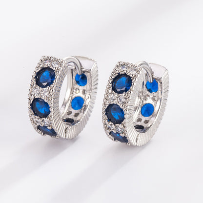 Retro-Vintage Ohrringe mit blauen Zirkonia - Kupfer rhodiniert (18K Weißgoldoptik), Ø1,2cm x 0,4cm