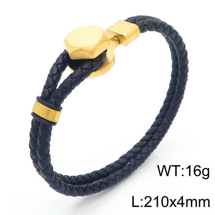 Retro Lederarmband mit Punkträgern – Doppelt geflochten & Individuell