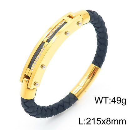 Herren Armband mit Stahldraht-Einlage – Geflochtenes Edelstahl-Lederband