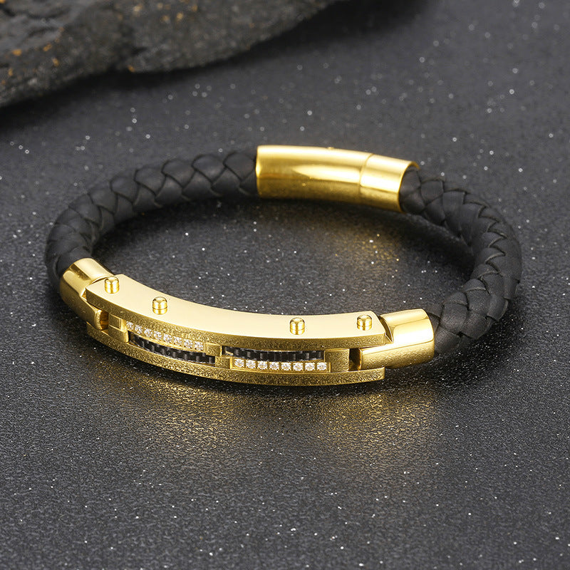 Herren Armband mit Stahldraht-Einlage – Geflochtenes Edelstahl-Lederband