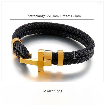 Edelstahl Armband für Herren – Stilvolles Ledergeflecht mit geometrischem Verschluss