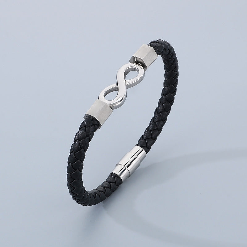 Personalisiertes Lederarmband für Männer mit Edelstahl & Unendlichkeitszeichen