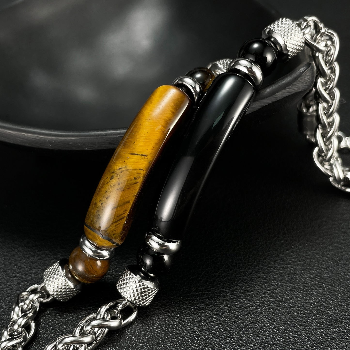 Edelstahl-Kettenarmband mit Tigerauge & Titan – Für Herren