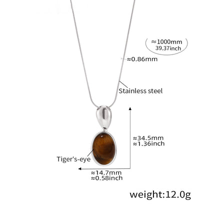 Lange Oval-Kette mit Tigerauge & schwarzem Onyx – 18K Echtgold-Vergoldung oder Edelstahl-Optik (wahlweise)