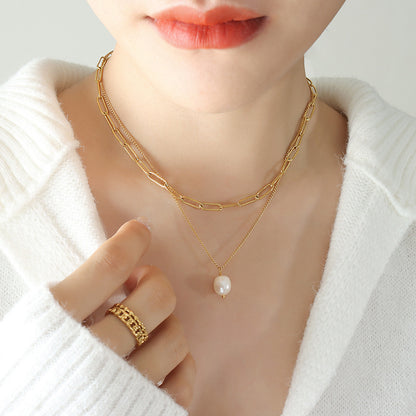 Minimalistische Perlenkette mit Zuchtperlen-Anhänger – mehrlagig & elegant