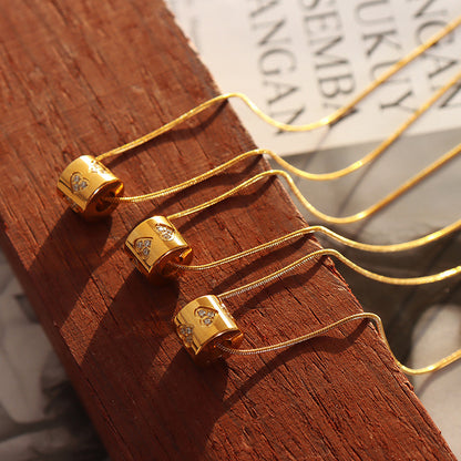 Zirkonia-besetzter Hohlzylinder Anhänger - Edelstahlkette mit 18K Gold oder Hochglanz-Silber | Vielseitig & farbecht
