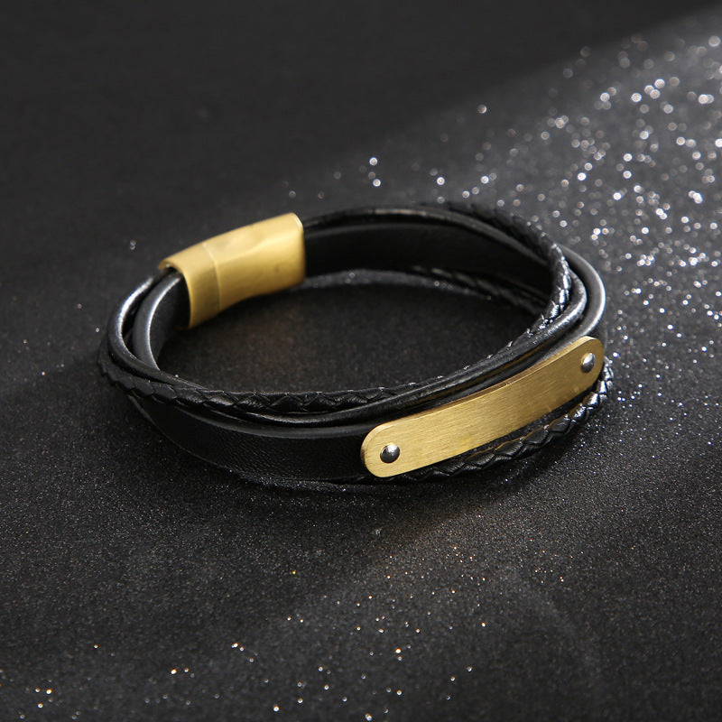 Mehrlagiges Lederarmband mit Edelstahl & Magnetplatte – Handgeflochtener Unikatschmuck