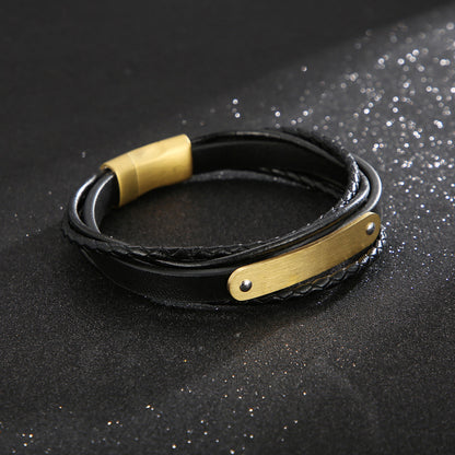 Mehrlagiges Lederarmband mit Edelstahl & Magnetplatte – Handgeflochtener Unikatschmuck